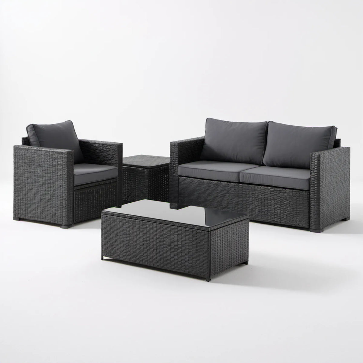 4-częściowy zestaw mebli ogrodowych z technorattanu, czarny/grafitowy, sofa 126 x 70 x 63 cm