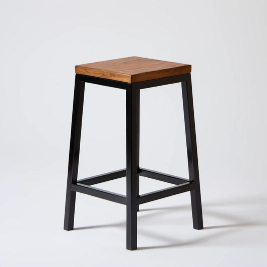 Hoker barowy industrialny 40 x 40 x 75 cm, Brązowy/Czarny, lite drewno i stal