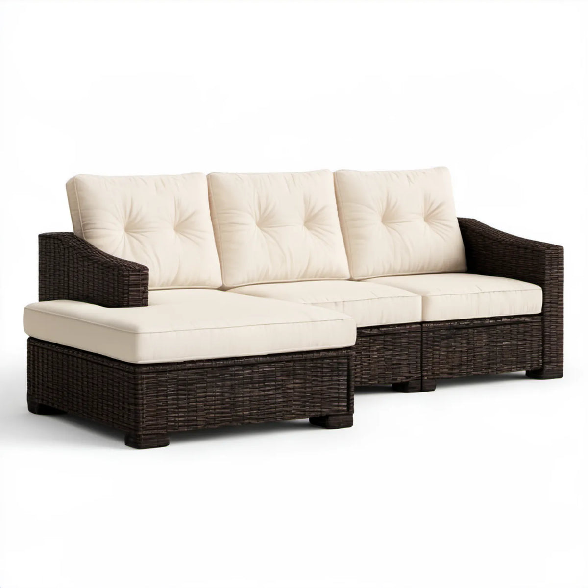 3-osobowa sofa ogrodowa z technorattanu PE, ciemnobrązowa/kremowa, 200 x 70 x 70 cm