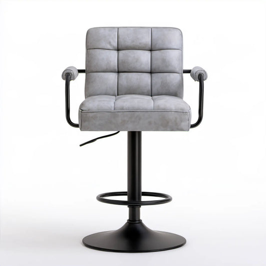 Hoker barowy obrotowy z podłokietnikami, szary/czarny, 58 x 55 x 94–114 cm, tapicerka PU